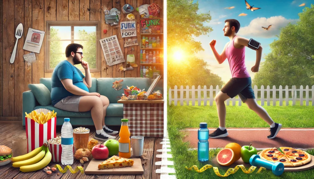 Healthy lifestyle choices comparison with exercise and diet
